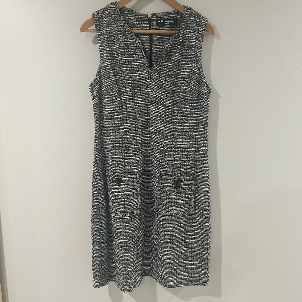 Like New Karl Lagerfeld Paris Tweed Dress in Black & White, Size 10.
